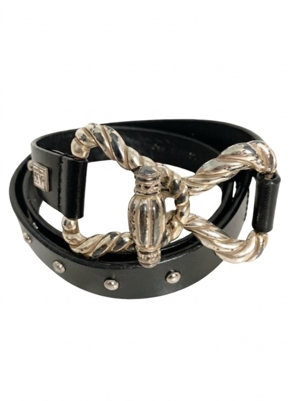 Anne Klein Adjustable Silver Studded Black ⬛️ Leather Belt Silver Clasp Closure